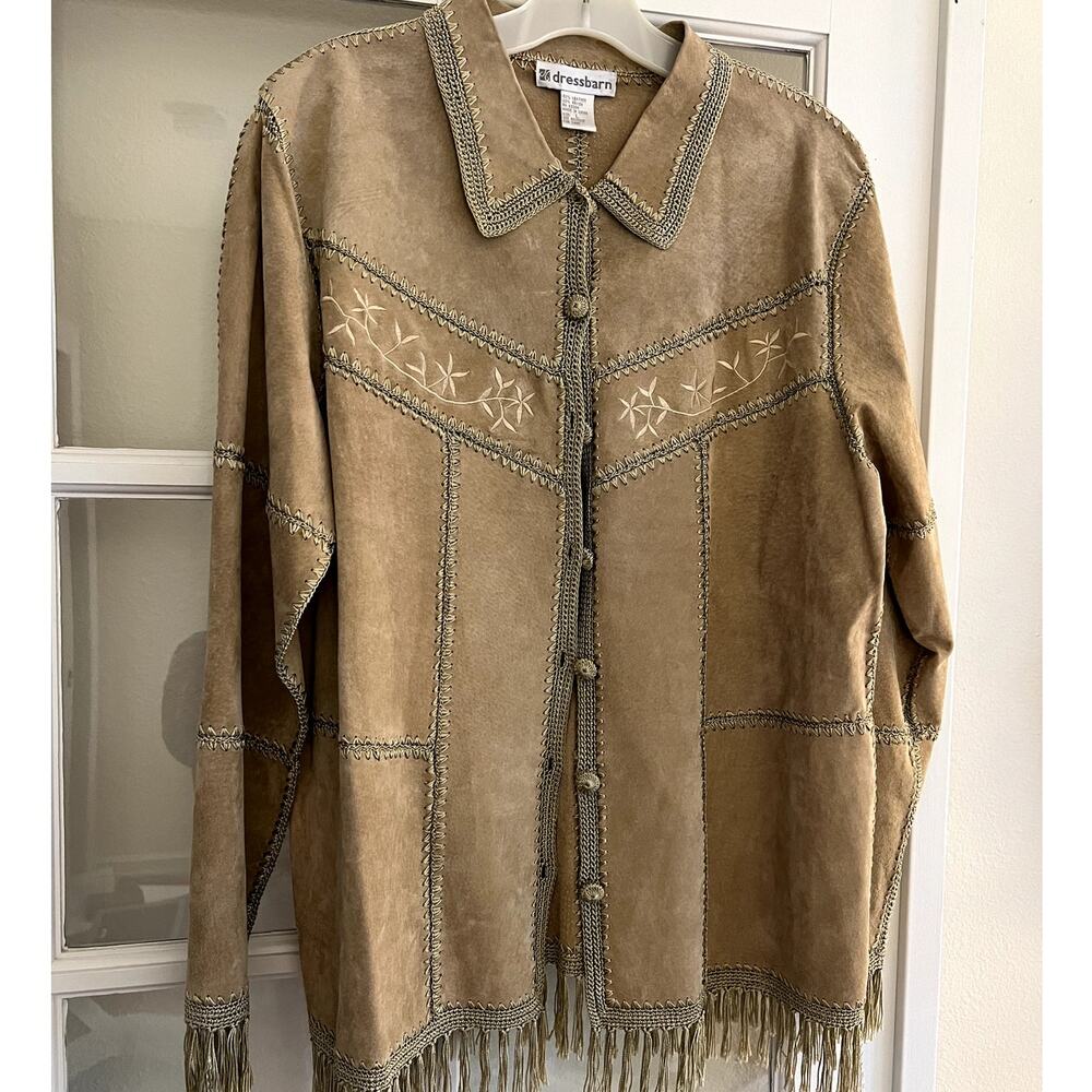 Unique Fringed Suede Patchwork Vintage Coat - DressBarn - Crochet detailing